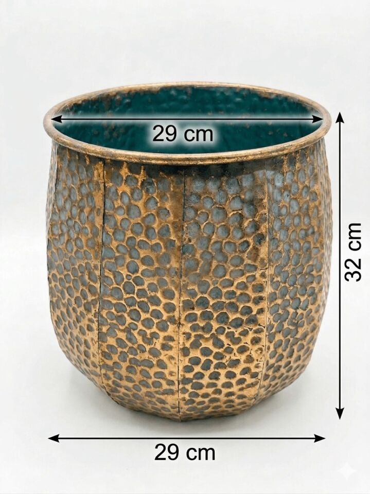 PNL-MG93 M Metal Dekoratif Saksı - Eskitme Bakır Görünümlü - 29x29x32 cm