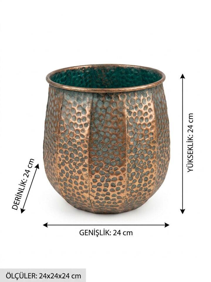 PNL-MG93 S Metal Dekoratif Saksı – Antik Gold & Bakır Doku