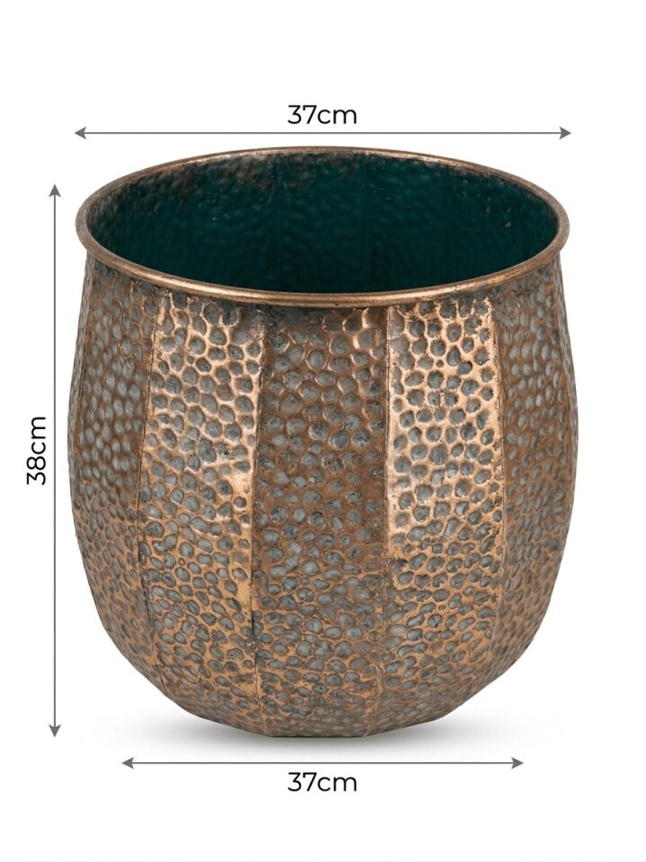 PNL-MG93 L Dekoratif Metal Saksı - Antik Bakır - 37x38 cm