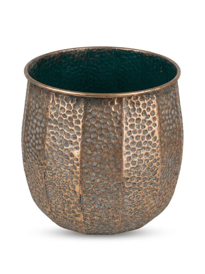 PNL-MG93 L Dekoratif Metal Saksı - Antik Bakır - 37x38 cm
