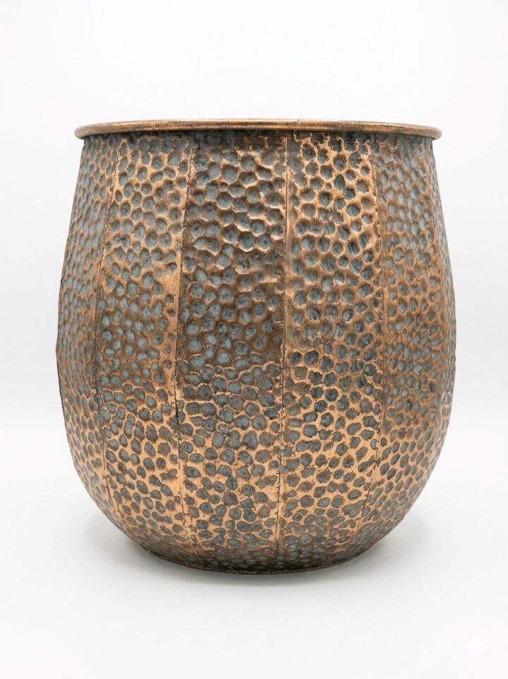 PNL-MG93 L Dekoratif Metal Saksı - Antik Bakır - 37x38 cm