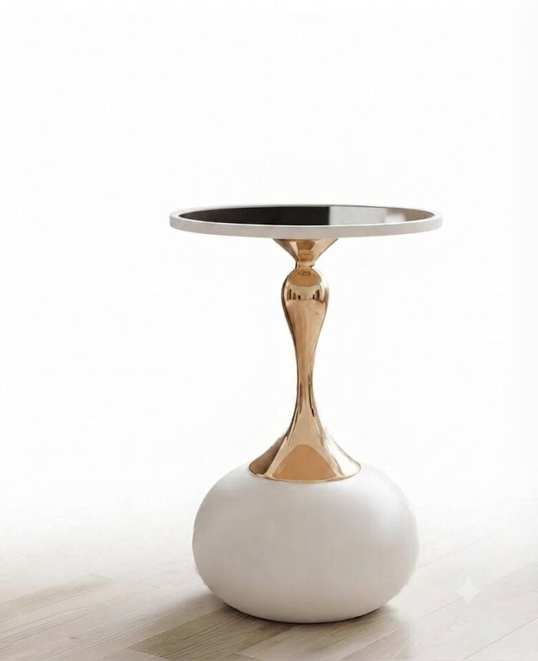 PANALI DEKORATİF YAN SEHPA - Beyaz 51 x 38 cm