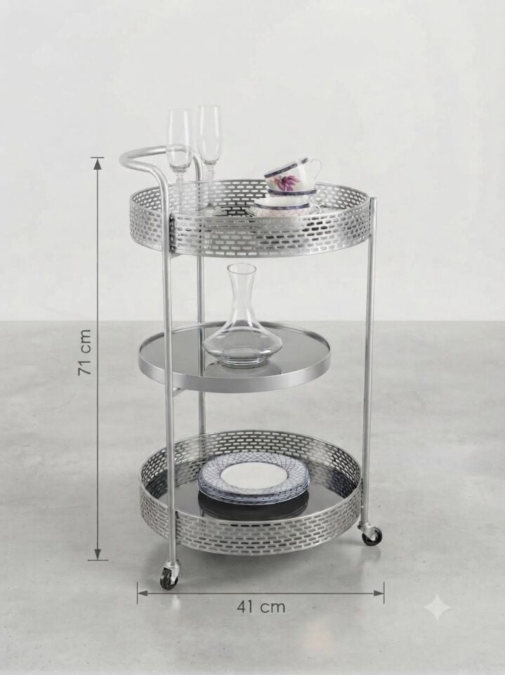 PANALI TEKERLEKLİ SERVİS SEHPASI 71 x 41 cm