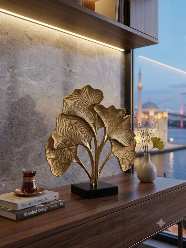 GİNKO YAPRAK BÜYÜK BOY GOLD 37 CM