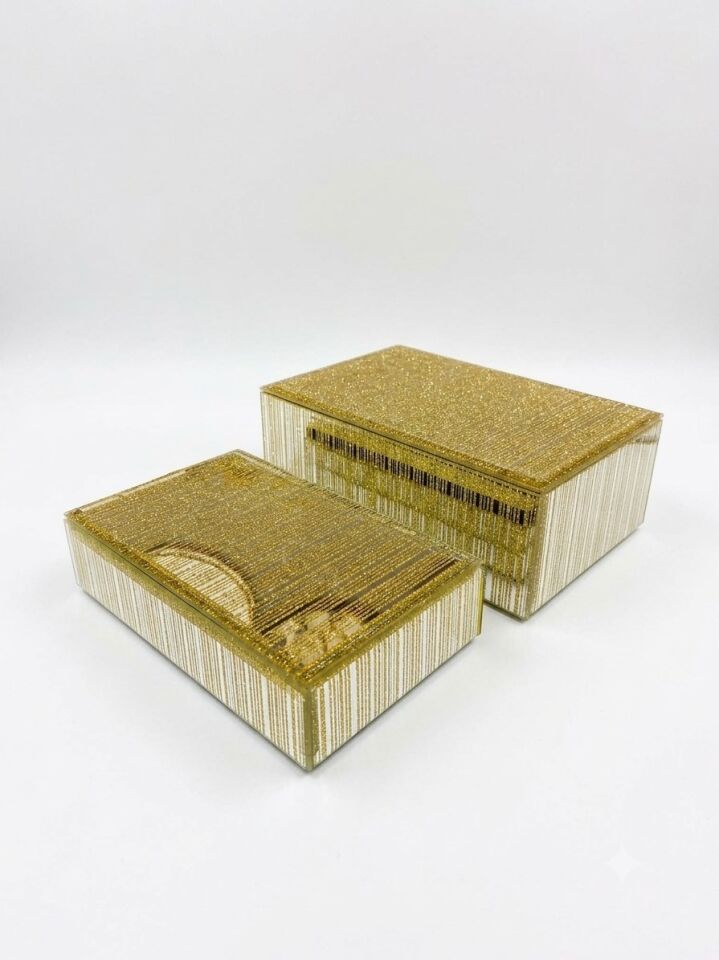 2Lİ DEKORATİF KUTU GOLD-Çizgili