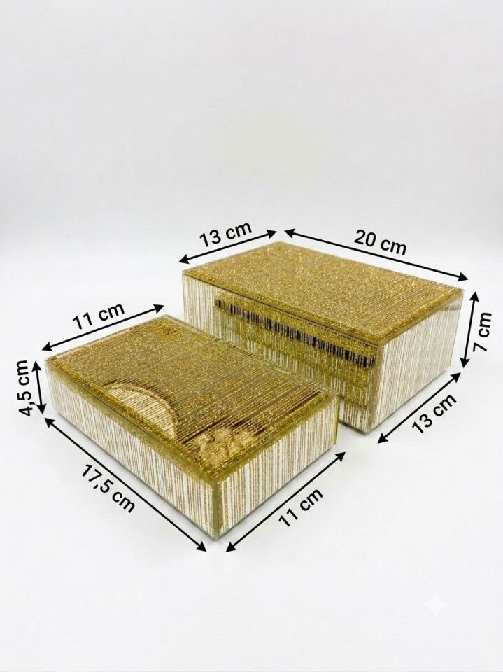 2Lİ DEKORATİF KUTU GOLD-Çizgili