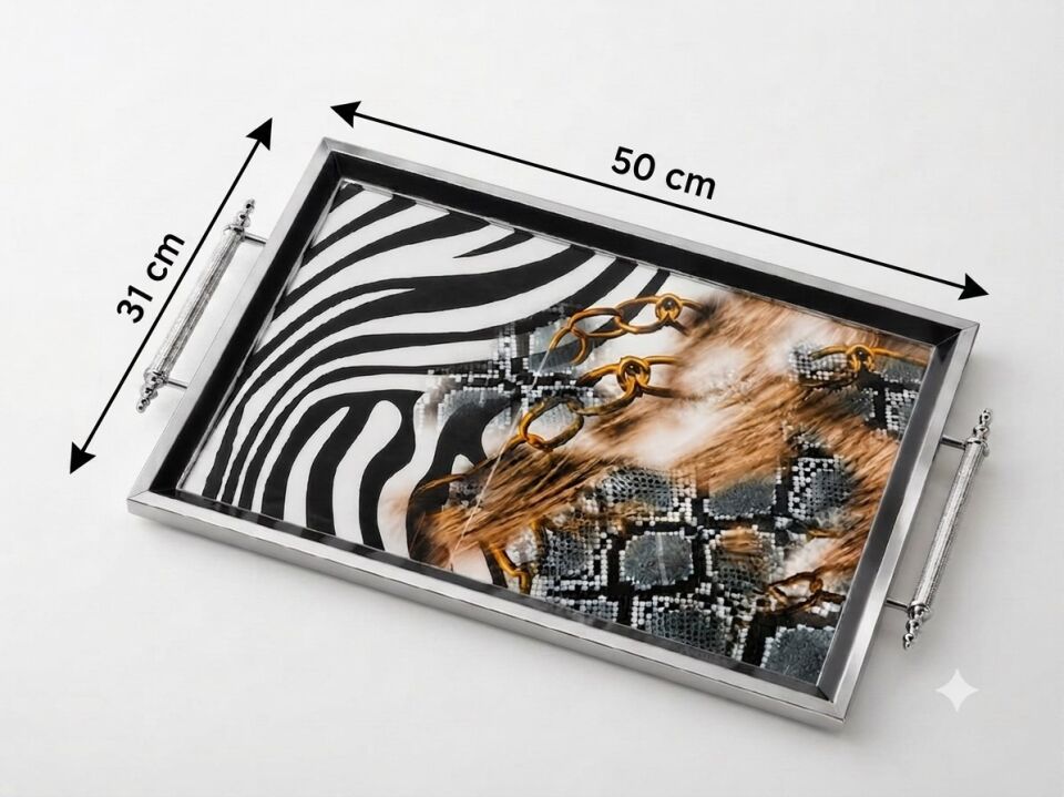 1004 SİYAH GÜMÜŞ TEPSİ 50X31X4 CM