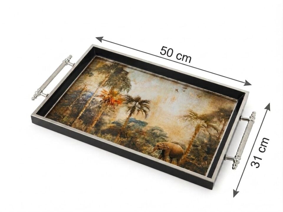 SİYAH GÜMÜŞ TEPSİ 50X31X4 CM