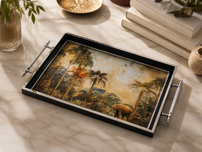 SİYAH GÜMÜŞ TEPSİ 50X31X4 CM
