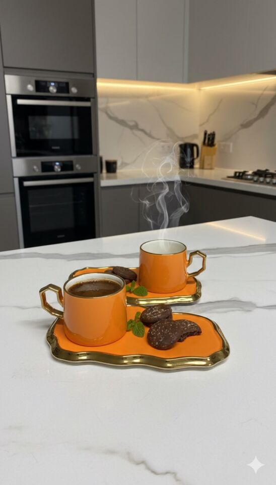 CASSANDRA 2LI FİNCAN TAKIMI TURUNCU ALTIN
