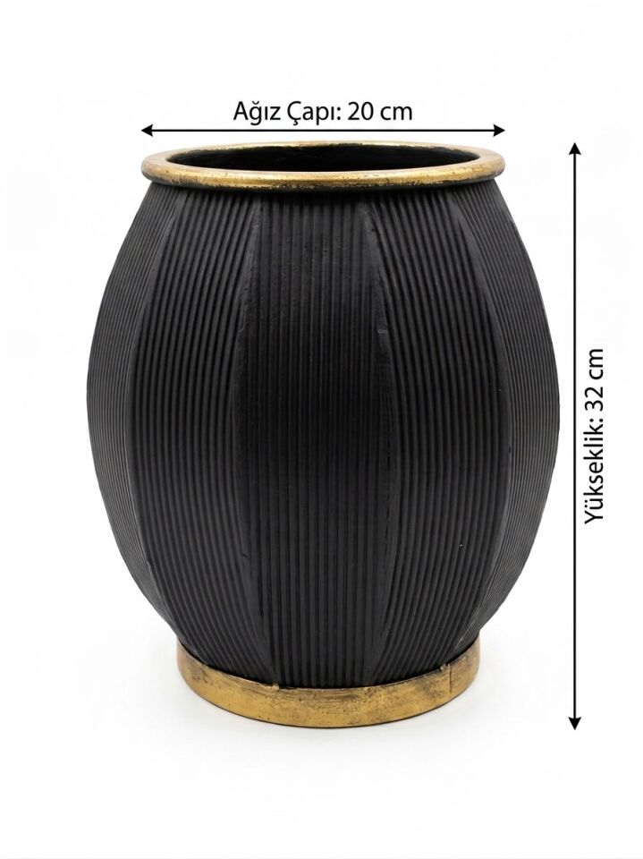 PANALI METAL SİYAH SEKORATİF SAKSI KÜÇÜK 20 x 32 CM