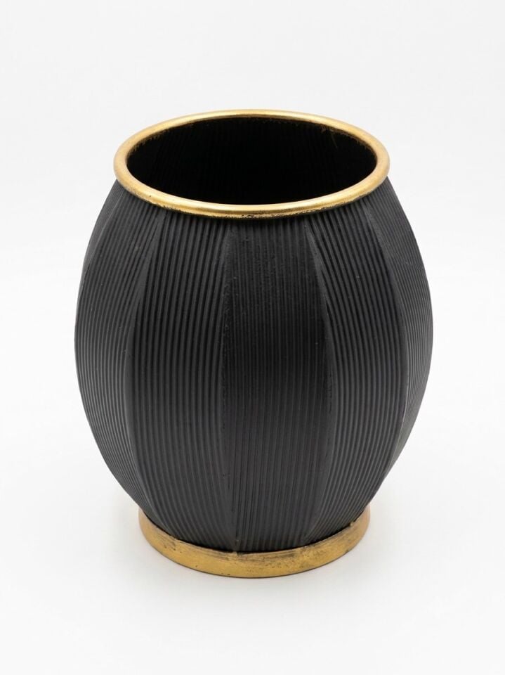 PANALI METAL SİYAH SEKORATİF SAKSI KÜÇÜK 20 x 32 CM