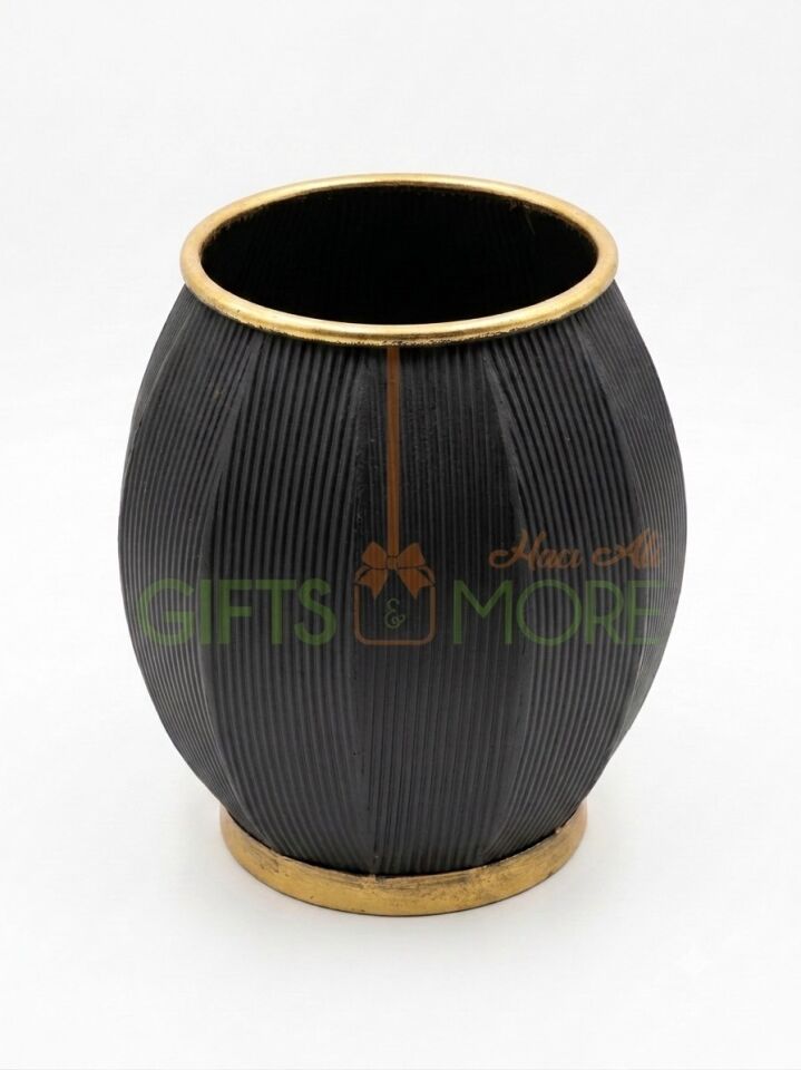 PANALI METAL SİYAH SEKORATİF SAKSI KÜÇÜK 20 x 32 CM