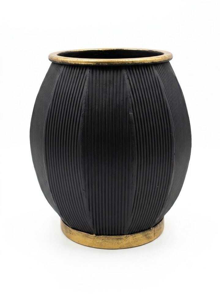 PANALI METAL SİYAH SEKORATİF SAKSI KÜÇÜK 20 x 32 CM