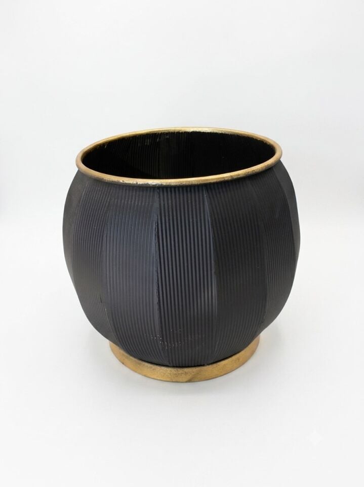 PANALI METAL SİYAH DEKORATİF SAKSI BÜYÜK 37 x 31 CM