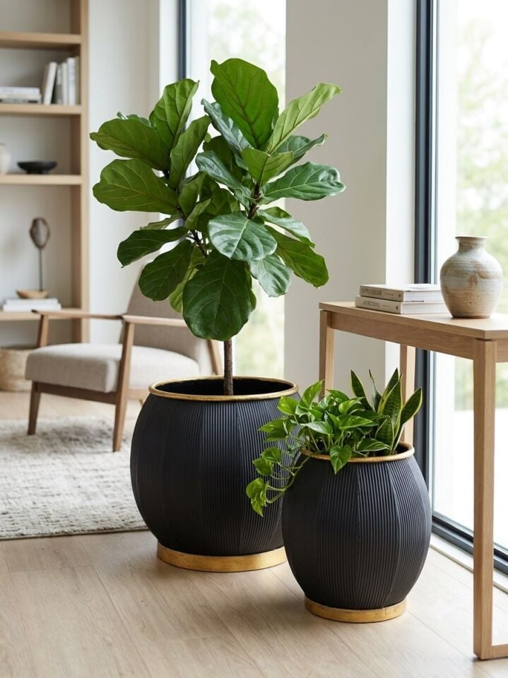 PANALI METAL SİYAH DEKORATİF SAKSI BÜYÜK 37 x 31 CM