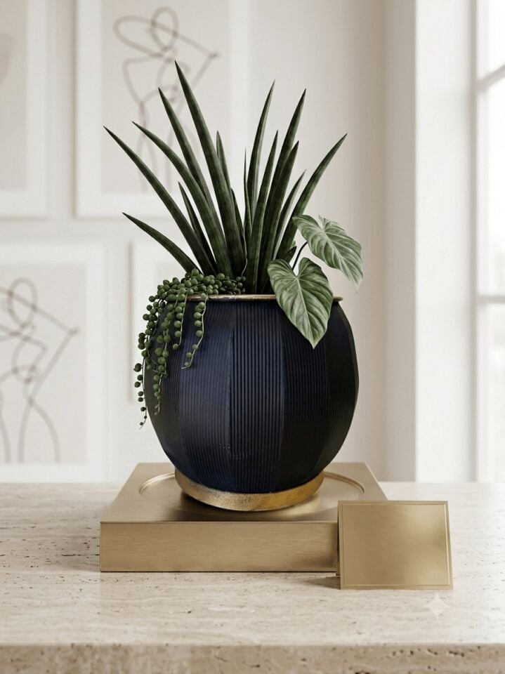 PANALI METAL SİYAH DEKORATİF SAKSI BÜYÜK 37 x 31 CM