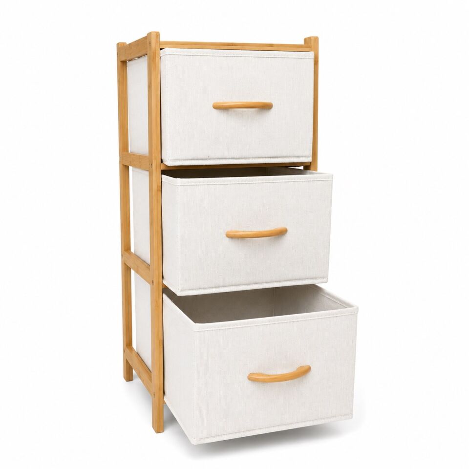 3 Çekmeceli Bambu Kabin - Çok Amaçlı Organizer Şifonyer (78.5 x 37 x 34.5 cm)