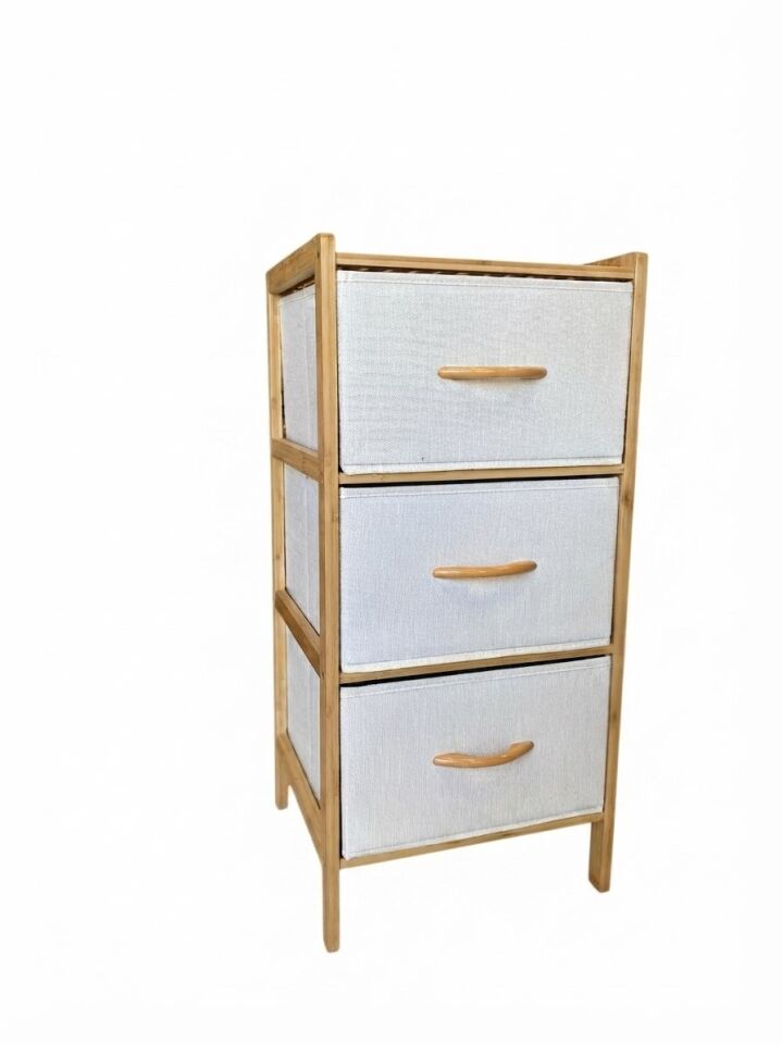 3 Çekmeceli Bambu Kabin - Çok Amaçlı Organizer Şifonyer (78.5 x 37 x 34.5 cm)