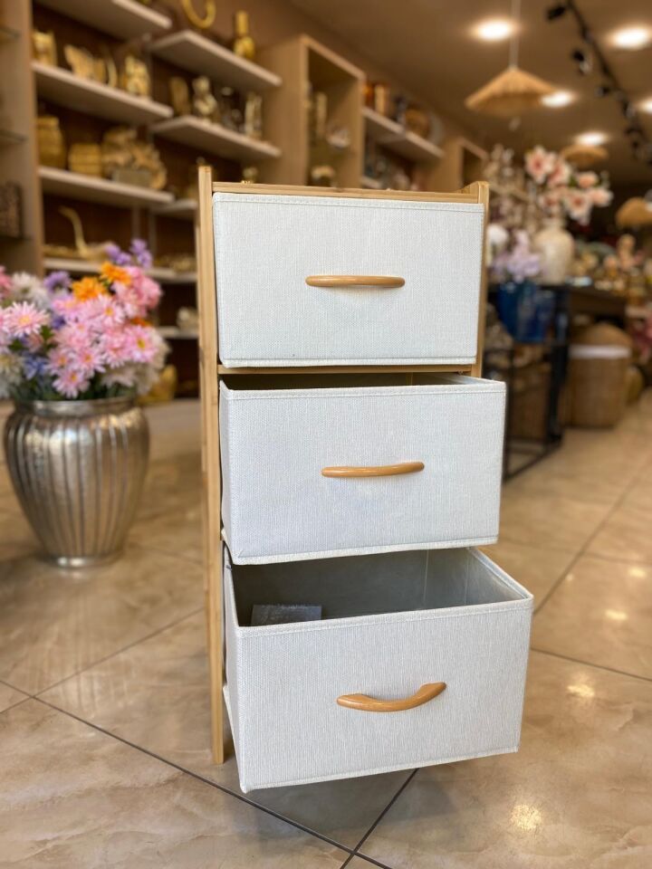 3 Çekmeceli Bambu Kabin - Çok Amaçlı Organizer Şifonyer (78.5 x 37 x 34.5 cm)