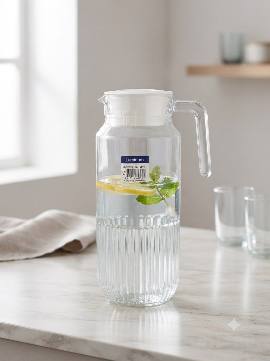 Gridz Buzdolabı Sürahisi + Kapak 1.3 L Şeffaf Cam Sürahi