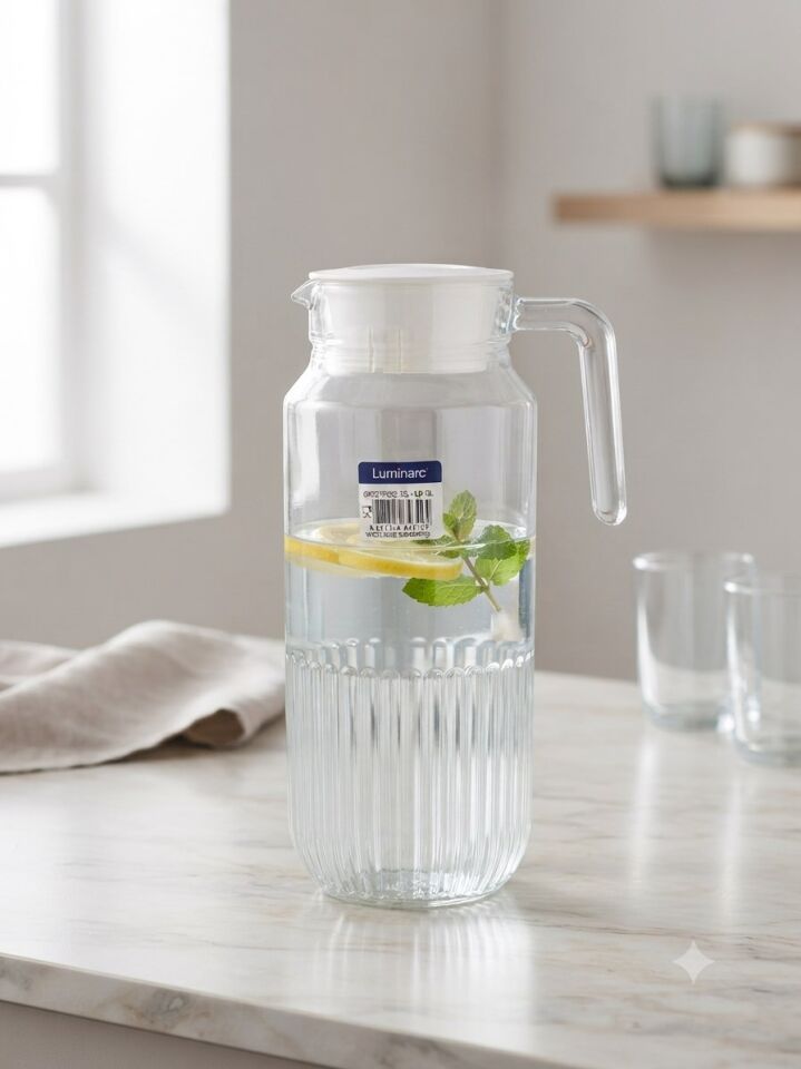 Gridz Buzdolabı Sürahisi + Kapak 1.3 L Şeffaf Cam Sürahi