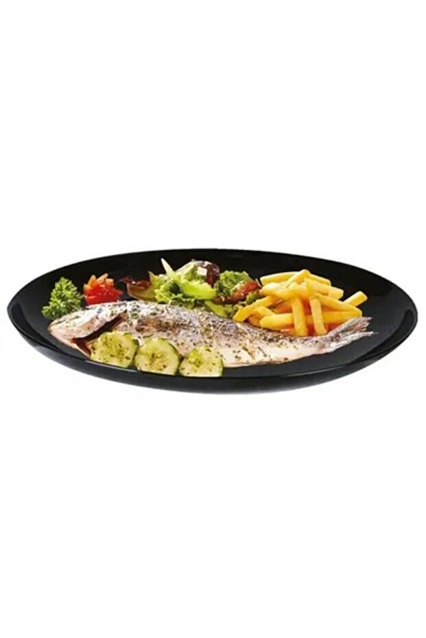 TEMPERLİ CAM OVAL SİYAH SERVİS TABAĞI 33CM