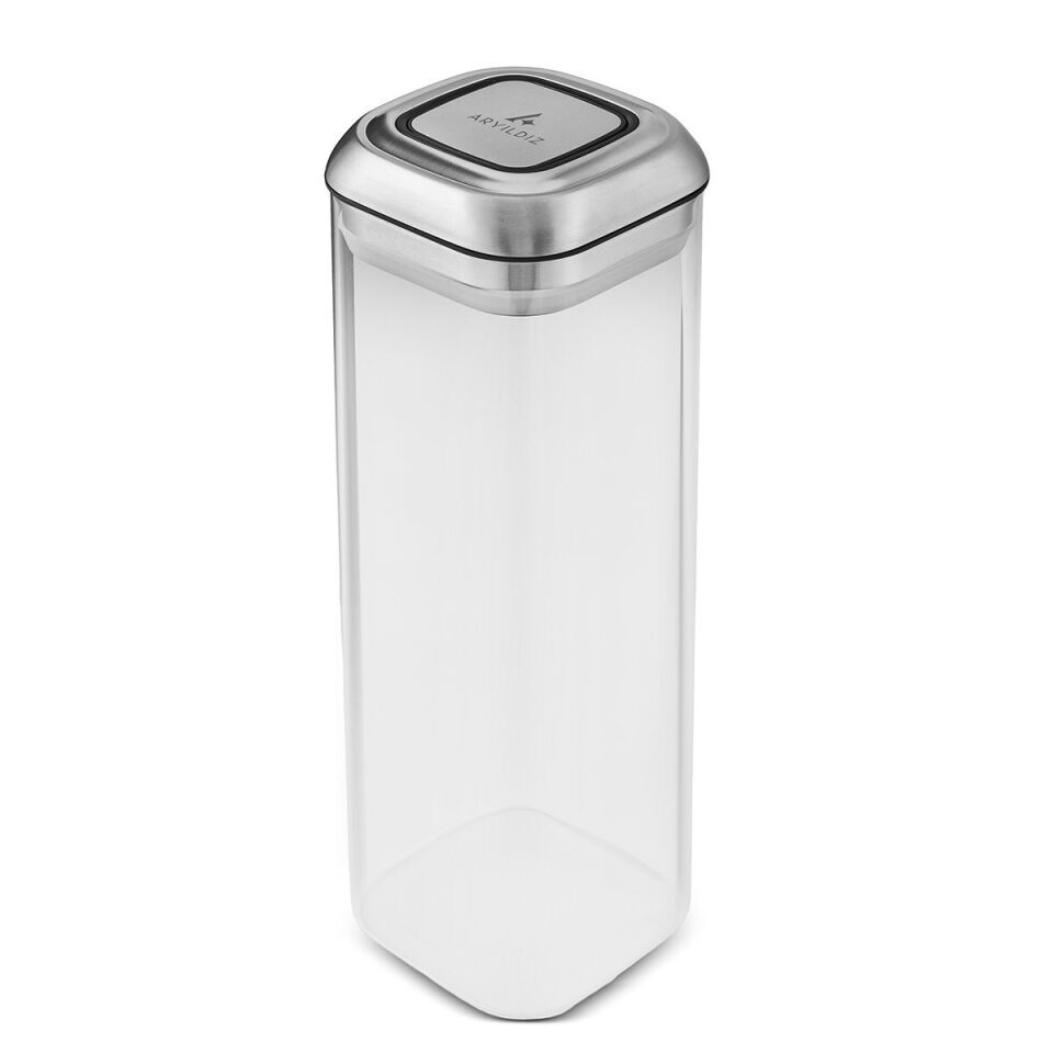 Aryıldız Çelik Kapaklı Vakumlu  Saklama Kabı 1880 ml - Şeffaf Organizer Kavanoz Bakliyat Kabı