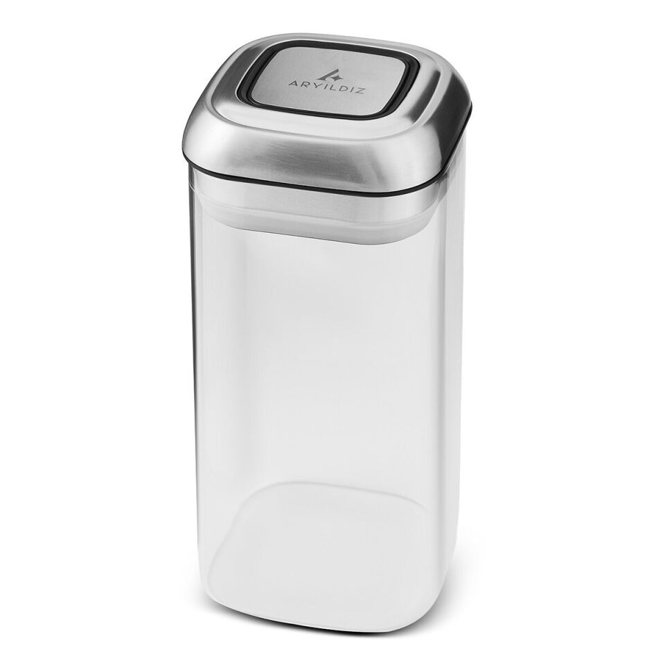 Aryıldız 1100 ml Çelik Kapaklı Vakumlu Bakliyat ve Gıda Saklama Kabı - Şeffaf Organizer Kavanoz