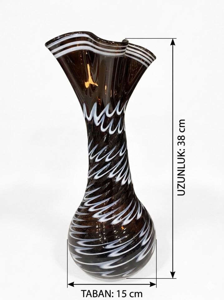 Premium El Yapımı Kehribar Füme Cam Vazo - 38 cm