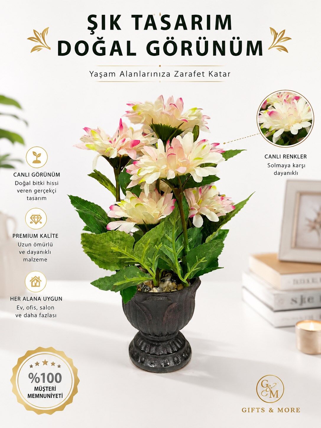 SETA GARDEN ÇİÇEK AÇIK PEMPE SİYAH VAZO 33 CM