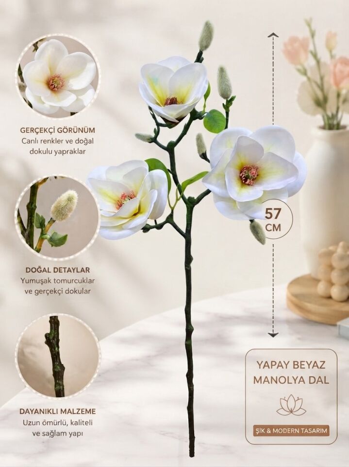 YAPAY BEYAZ MANOLYA DAL 57 CM