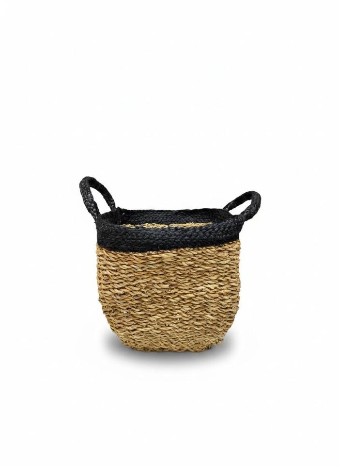 KARE SİYAH DETAYLI SEPET KÜÇÜK 30x27x25 cm