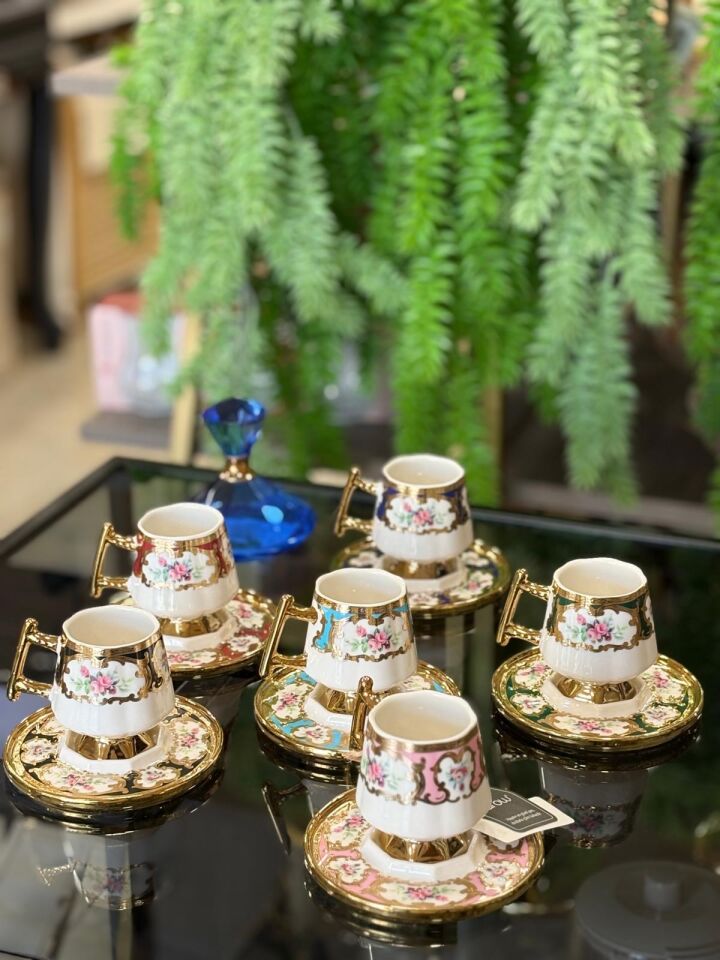 `Arow Queen Art 6 Kişilik Porselen Türk Kahvesi Fincanı Takımı`