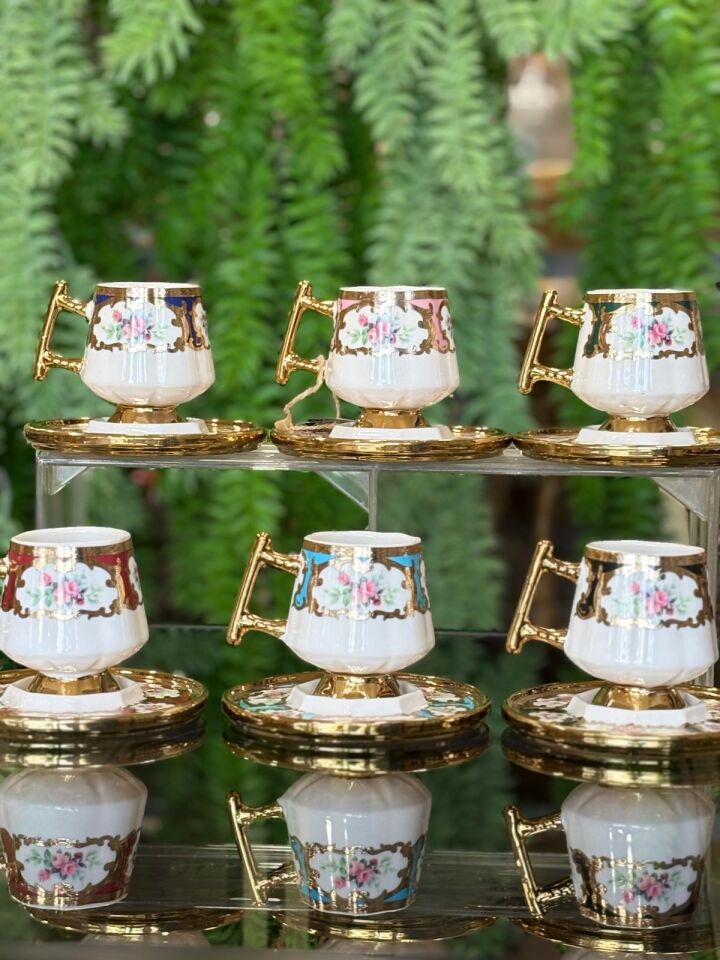 `Arow Queen Art 6 Kişilik Porselen Türk Kahvesi Fincanı Takımı`