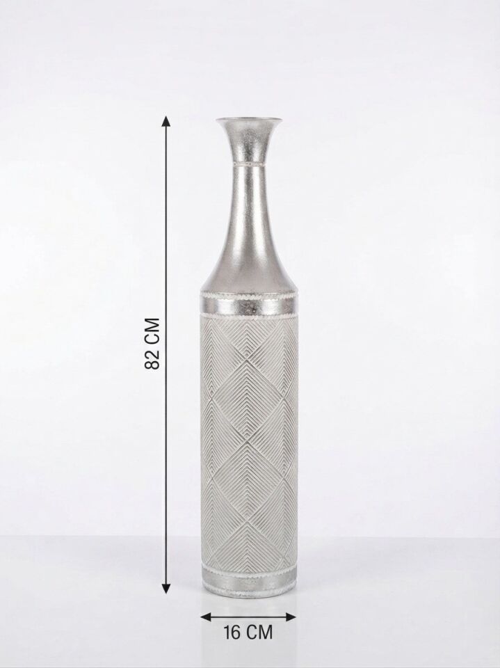BÜYÜK BOY GÜMÜŞ BEYAZ METAL DEKORATİF VAZO 82 x 16 CM