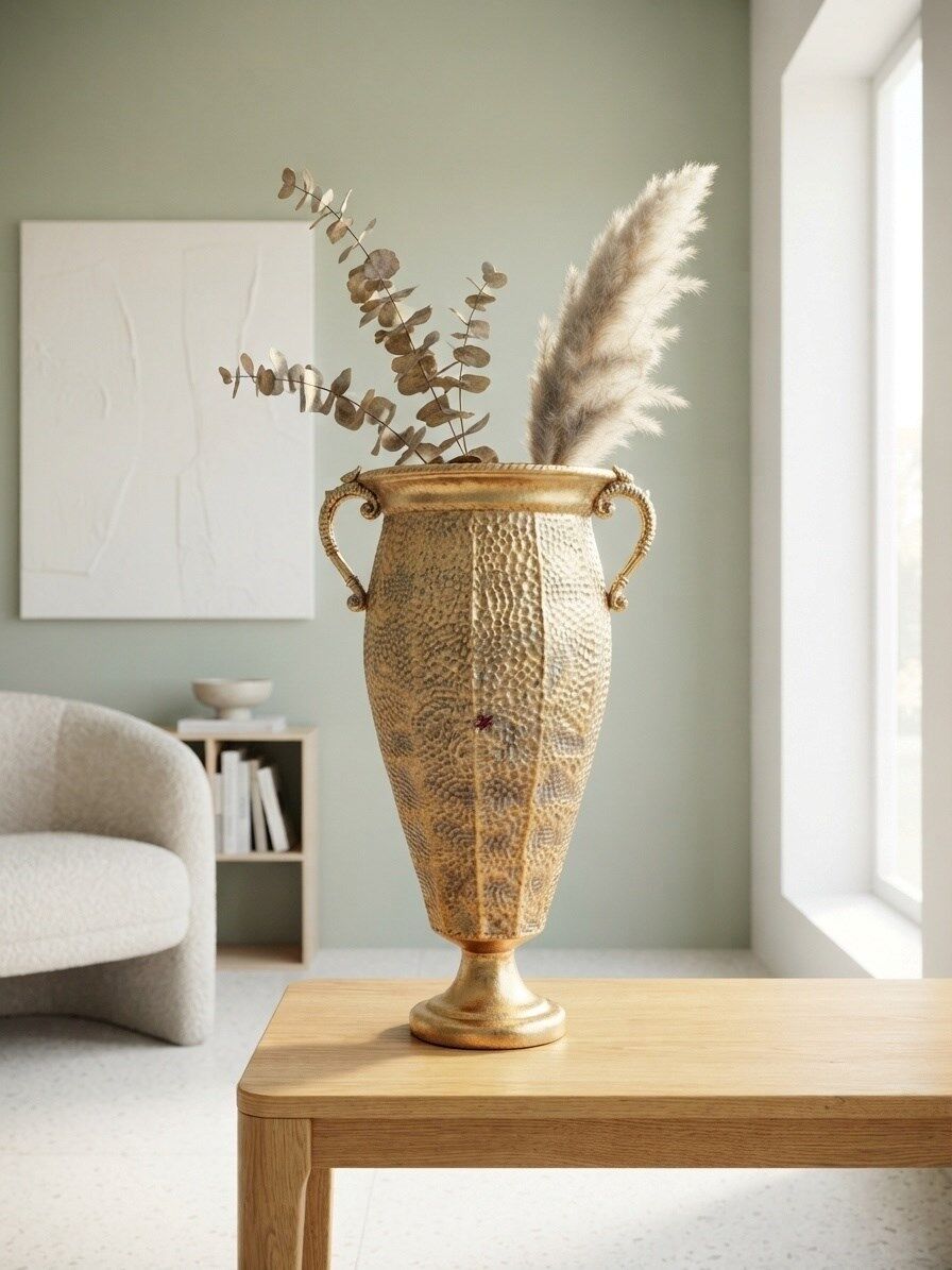 METAL DEKORATİF ANTİK GOLD VAZO  63 x 27 CM