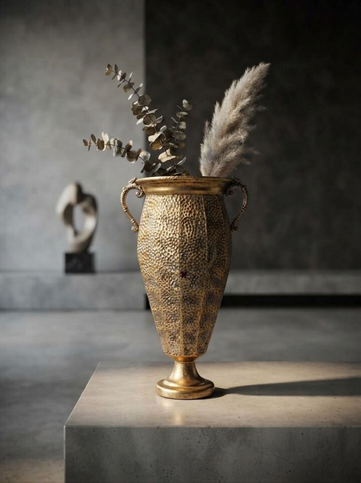 METAL DEKORATİF ANTİK GOLD VAZO  63 x 27 CM