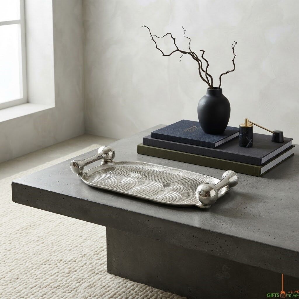 MUSHROOM SILVER DEKORATİF TEPSİ 38X17X6