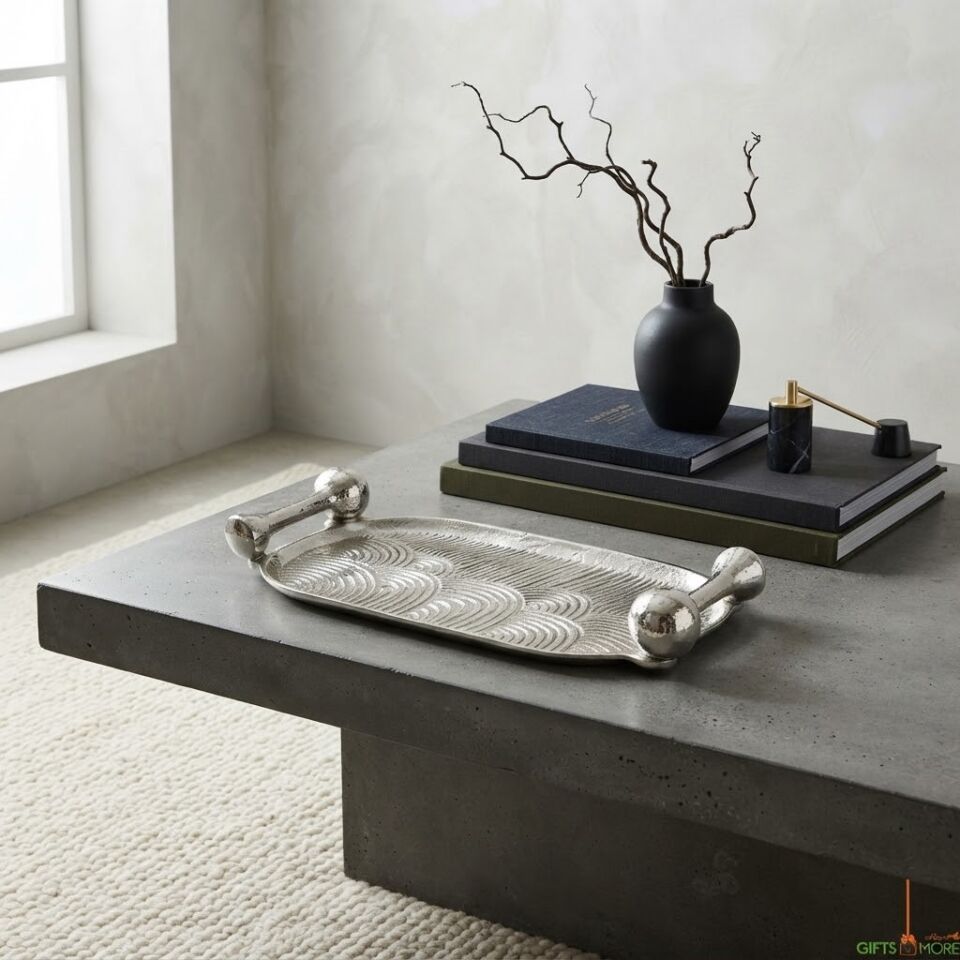 MUSHROOM SILVER DEKORATİF TEPSİ 38X17X6