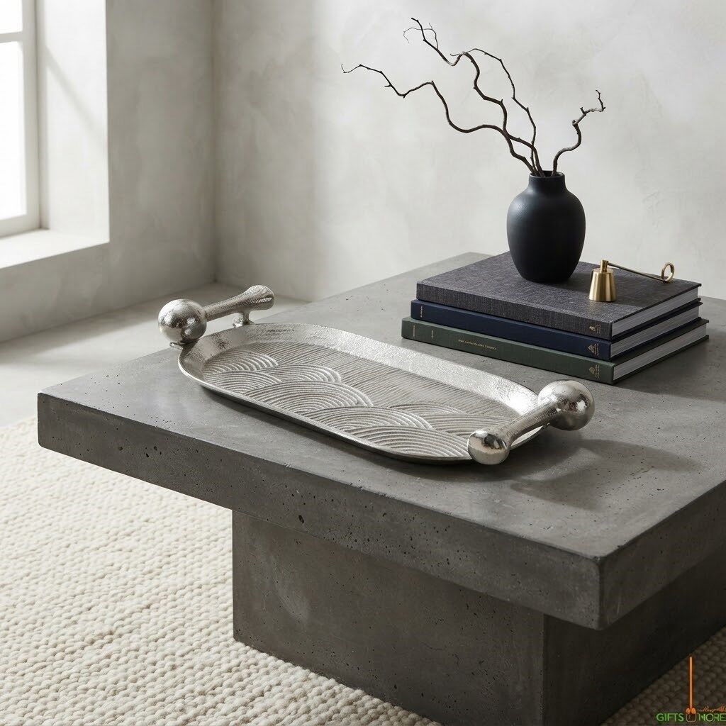 MUSHROOM SILVER DEKORATİF TEPSİ 46X20X6