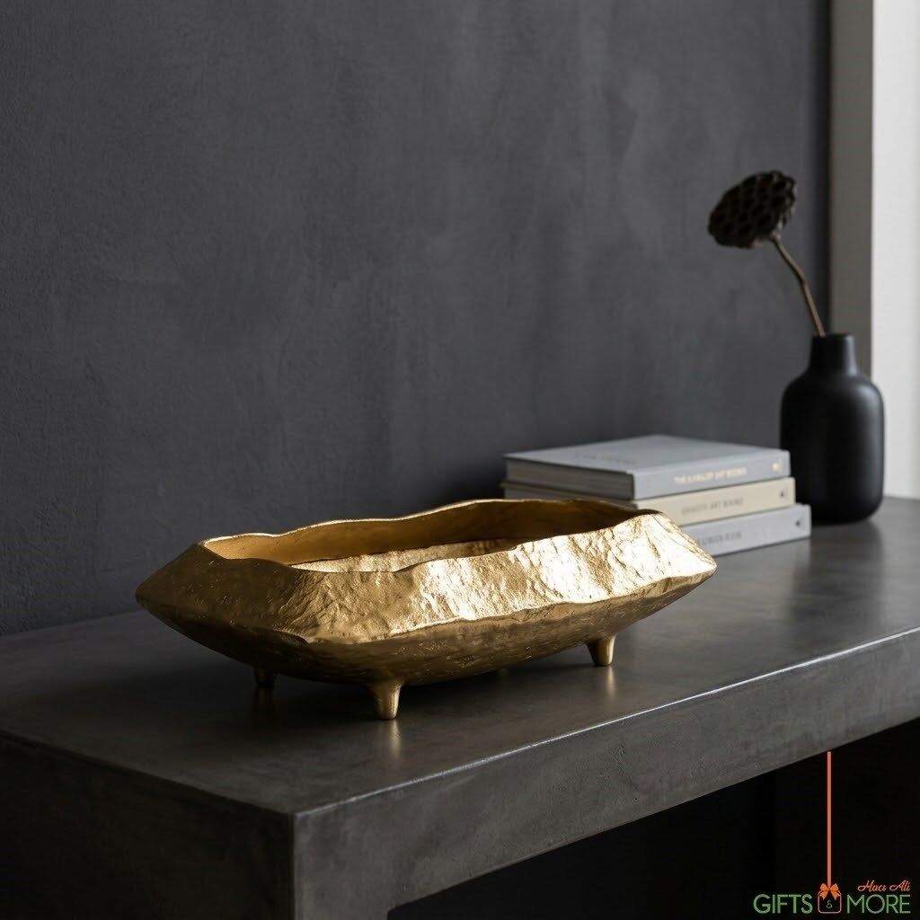 SCULPT CUBIC GOLD DEKORATİF TABAK 35X20X9