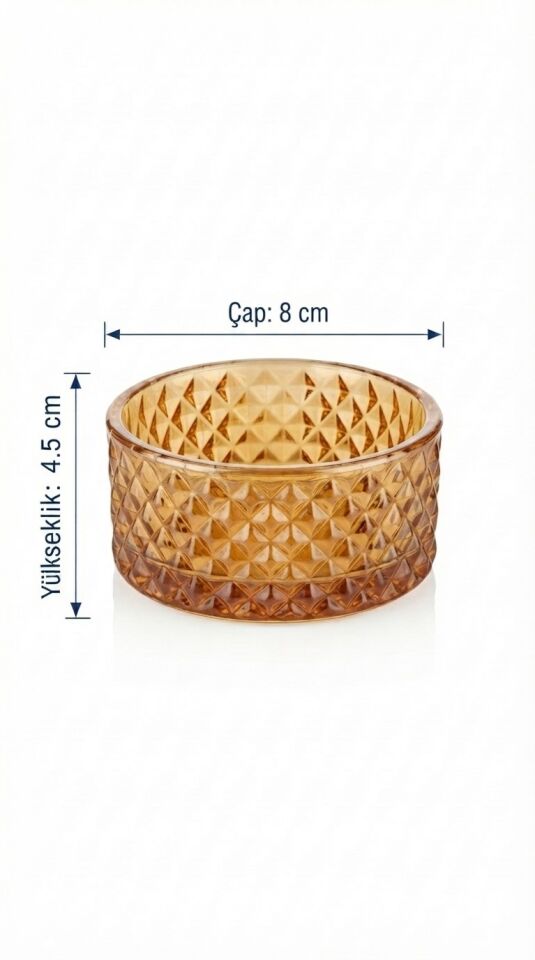 6'lı Amber Cam Elmas Kesim Çerezlik & Sosluk Lokumluk / Reçellik Seti (8x4.5 cm)