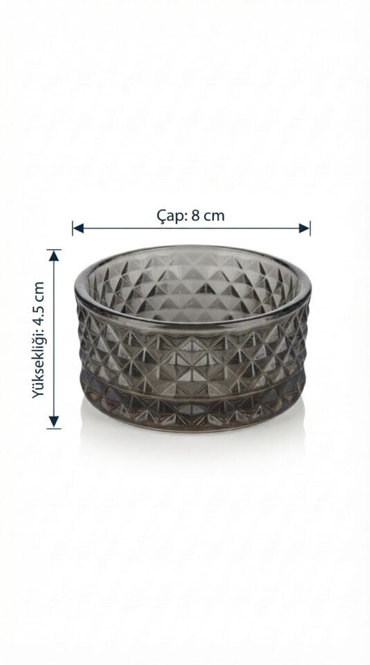 6'lı Füme Cam Elmas Kesim Çerezlik & Sosluk Lokumluk / Reçellik Seti (8x4.5 cm)