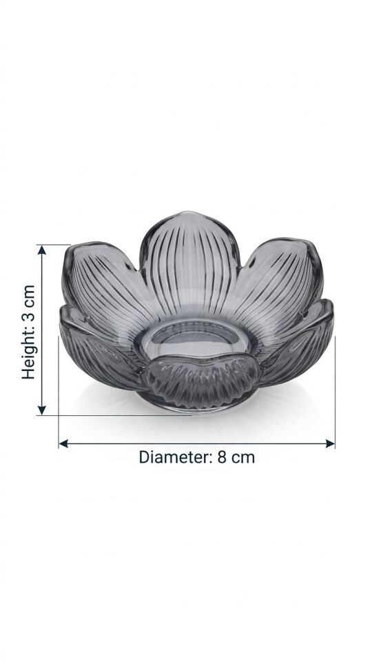 6'lı Füme Cam Çiçek Formlu Lokumluk & Sosluk / Reçellik Seti (8x3 cm)