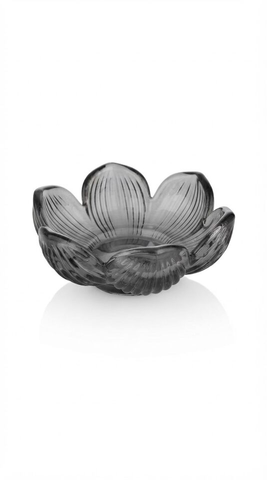 6'lı Füme Cam Çiçek Formlu Lokumluk & Sosluk / Reçellik Seti (8x3 cm)