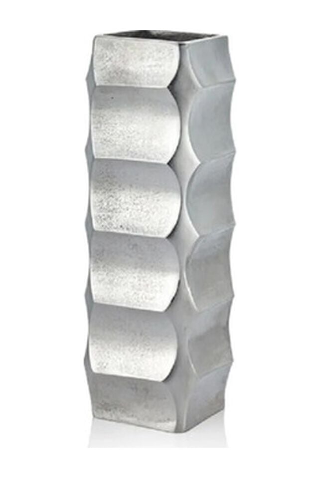 Square Gümüş Metal Vazo 12x38 Cm