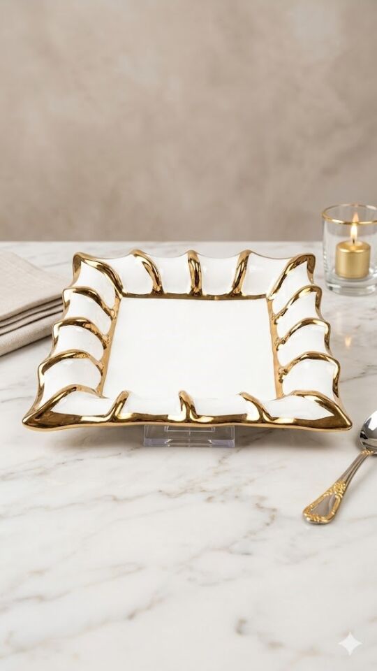 25 CM KARE SUNUMLUK BEYAZ-GOLD
