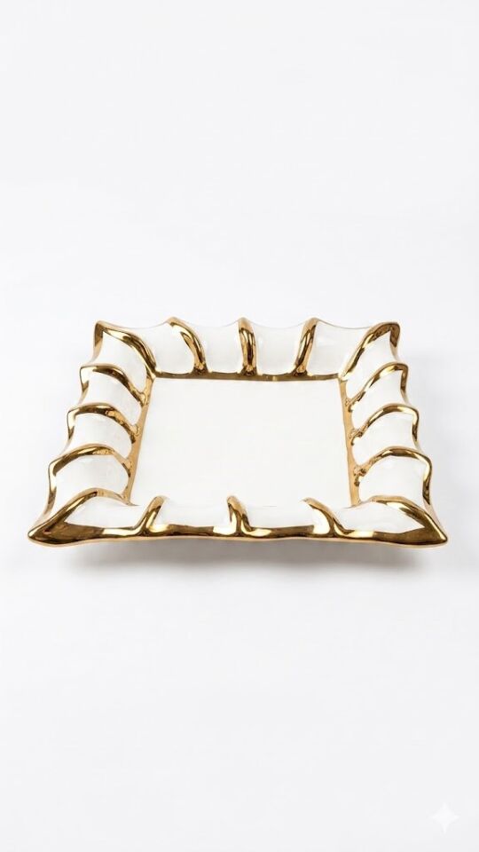 25 CM KARE SUNUMLUK BEYAZ-GOLD