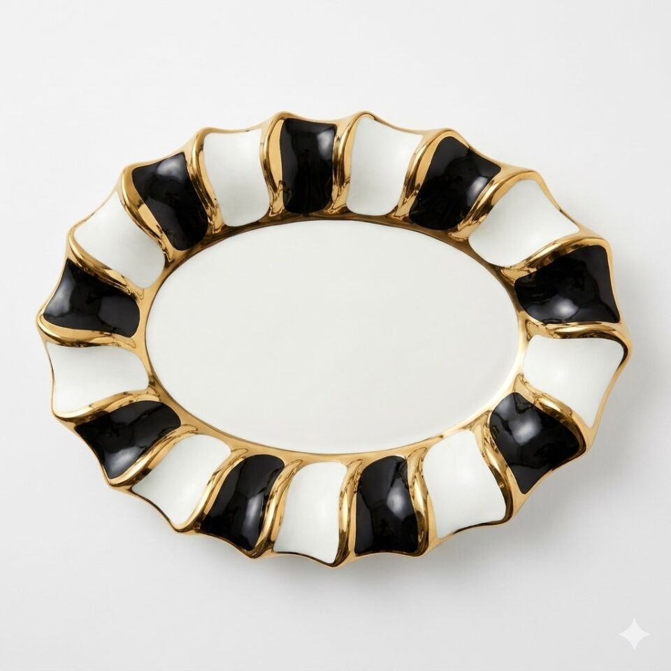 Sembol Porselen Lüks Oval Sunum Tabağı (30x19 cm)